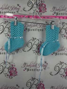 Hand-Knit Baby Blue Bootie Socks - Kids Shoes slippers ribbon bows